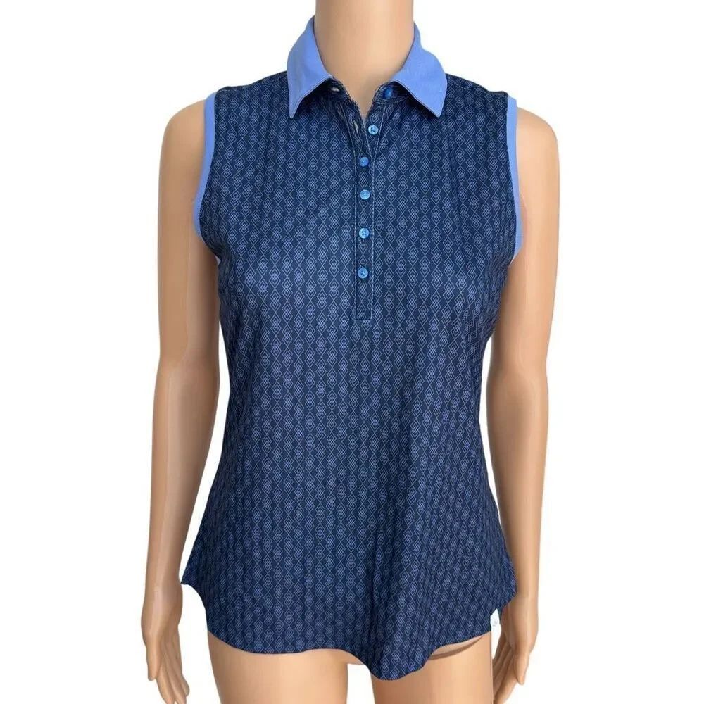 Lady Hagen Golf Polo Shirt Sleeveless Argyle Geometric Navy size XS NWT